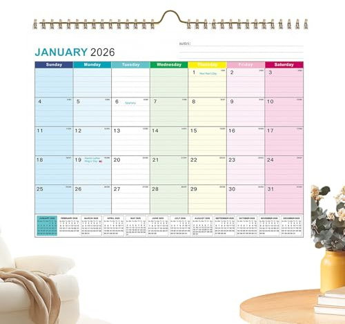 Calendario 2026-2027 | Bloques Rayados Planificador Mensual Semanal - Enero 2026 - Junio 2027 Calendario para Escritorio y Pared - Para Hogar Oficina Escuela Para Citas Planificación Horario Académico