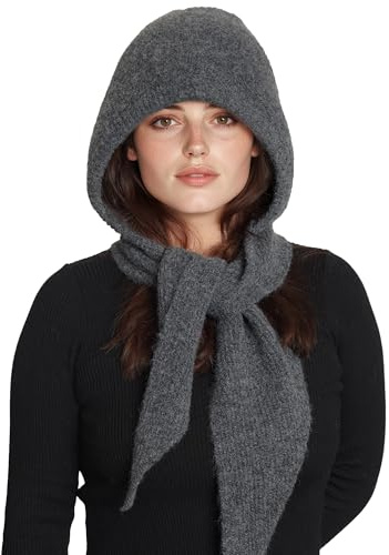 ACUSHLA KapuSchal für Damen - Mütze und Schal 2-in-1 Set, weicher warmer Strickhalstuch für kalte Wintertage (DARK GREY)