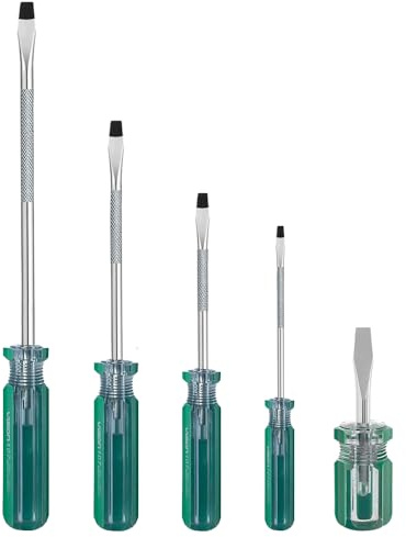 Fixinus 5-Piece Flat Screwdriver Set, Magnetic Slotted Head Professional Non-Slip Grip Screwdrivers, Precision 3mm 4mm 5mm 6mm Driver