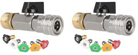 Luoilba Juego de 2 válvulas de bola de alta presión, conexión rápida 1/4 y M22 de 14 mm para interruptor de manguera de hidrolimpiadora de encendido/apagado con boquilla