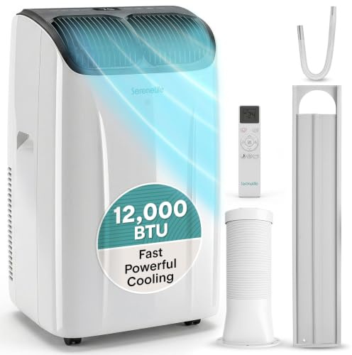 SereneLife Portable Air Conditioner 12000 BTU Air Conditioning Unit, Portable AC with Dehumidifier, Follow Me Function, Sleep Mode & Window Kit