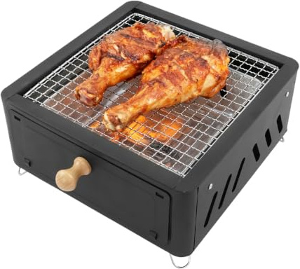 Barbacoa portátil de carbón vegetal, hornillo de camping con parrilla, mini barbacoa de mesa para picnic y preparación de té (negro)