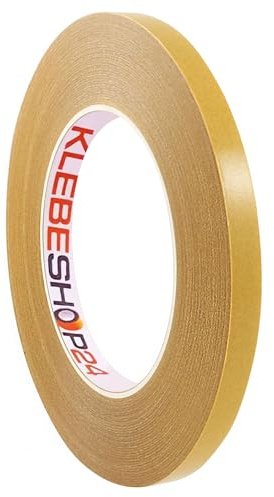KLEBESHOP24 doppelseitiges Klebeband 9 mm x 50 m | handreißbar, durchsichtig, dünn, zum Basteln
