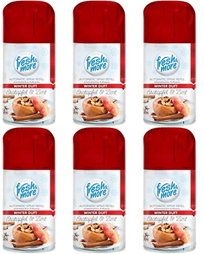 Fresh & More Lufterfrischer Nachfüller Bratapfel&Zimt 250ml (6er Pack) | Raumduft-Spray-Nachfüller, kompatibel mit Freshmatic Max, warmer Apfel-Zimtduft