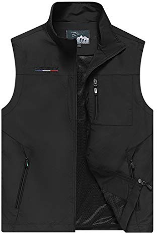 ZTJ-Lighting Men's Vests, Outdoor Lightweight Casual Gilet Jacket with Multi Pockets, Multifunction Travel Work Vest for Photo Fishing Safari Sports (Summer and Spring),Black,6XL