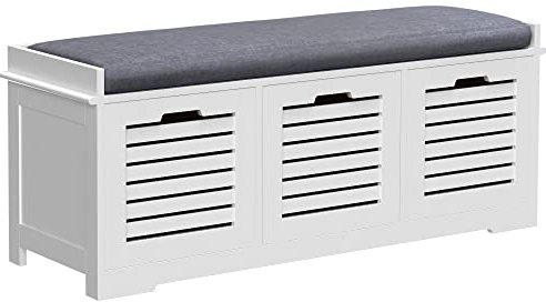 HOMCOM Shoe Storage Bench with 3 Drawers & Removable Grey Seat Cushion Hallway Organisation furniture