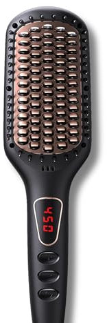 MEGAWISE Pro 2023 Ionic Hair Straightener Brush w. Ceramic coated Teeth for Home Salon Flat Iron Hot Brush | MCH Fast 20s Heating Tech W. Anti-Scald & Auto-Off Safety, Dual Voltage | Rotatable Cord