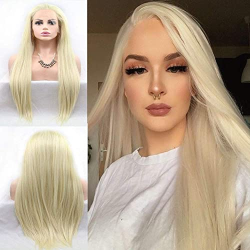 613 Blonde Lace-Front Perücke für Damen - Lang, Glatt, Weich, Blond, Realistische Synthetische Perücke mit Natürlichem Haaransatz, Klebefrei, Hitzebeständig, 61 cm