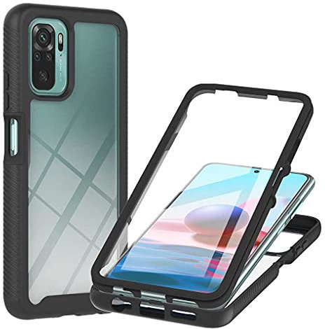 Liner Funda para Xiaomi Redmi Note 10 4G/Redmi Note 10S, [Protector de Pantalla Incorporado] Estuche Antigolpes Transparente PC Carcasa Silicona TPU Ultradelgado Caso para Redmi Note 10S - Negro