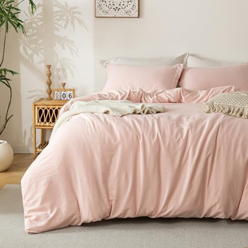MILDLY Super Soft Duvet Cover 2pcs - 100% Washed Microfiber Light Pink Comforter Cover Set with Zipper Closure & Corner Ties (No Comforter)