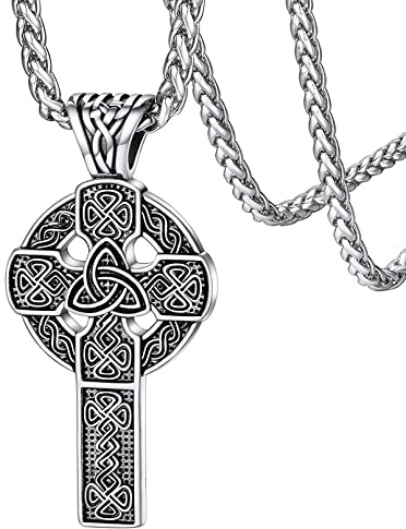 FaithHeart Colgante Cruz Celta Irlandesa Collar Vikingo Hombre Acero Inoxidable 316L Joyería Espiritual Talismán Familia Amuleto Protección Padre Trinidad Irlandés