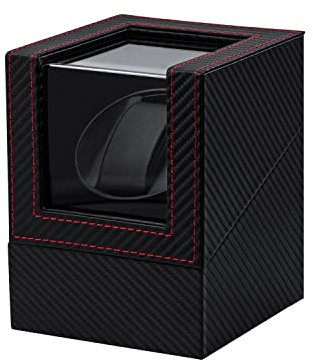 Mcbazel Scatola Carica Orologio Automatici, Single Watch Winder Box Pelle Sintetica Carbon Fiber Pattern Watch Case with EU Plug - Black/Red