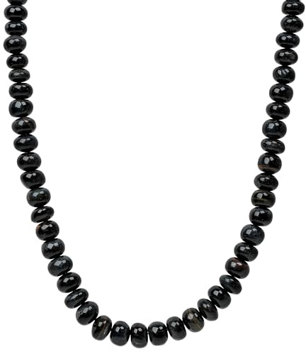 ELEDORO Schwarzes Tigerauge Edelsteinkette Damen mit 925 Silberverschluss | Kleine deutsche Schmuckmarke ELEDORO: handgefertigte Schwarzes Tigerauge-Kette, 48+5 cm, 925 Silber rhodiniert