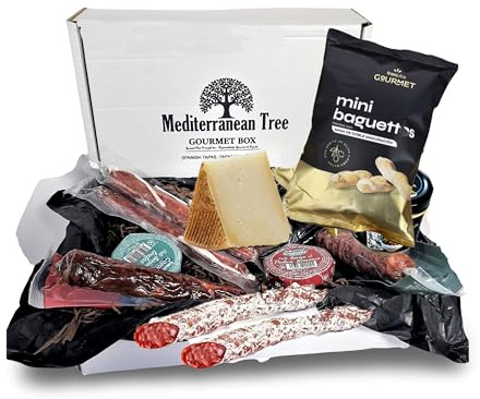 Caja Cesta Gourmet delicatessen - Lote de embutidos Ibericos de salchichón y chorizo + 3 Pates Iberico de trufas + Pedro Ximenez+ Perdiz + Cuña de Queso Curado + 2 piezas de Fuet + Picos