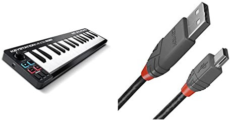 M-Audio Keystation Mini 32 MK3 - Portable USB MIDI Keyboard Controller for Mobile Music Production With Software Suite & LINDY 36722 1m USB 2.0 Type A to Mini-B Cable, Anthra Line, Black