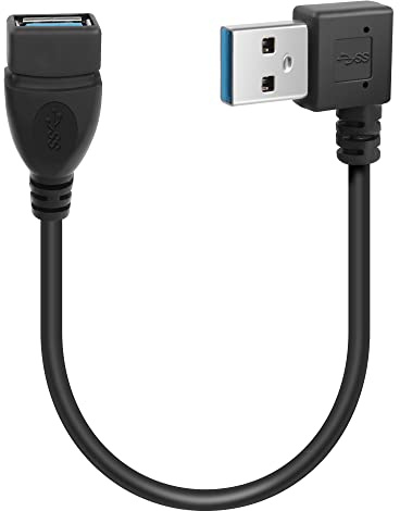 GELRHONR Short USB Cable, 0,2M 90 Grad USB 3.0 Typ A Stecker auf A Buchse Verlängerungskabel Datenübertragung Extender Kabel für USB Flash Drive/Festplatte (Left Angle)
