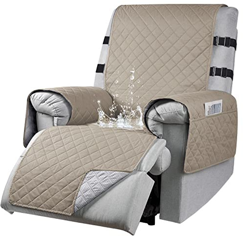 Waterproof Recliner Chair Slipcover With 2 Elastic Straps, Non-Slip Armchair Recliner Protector for Families with Pets/Kids, Washable Cover