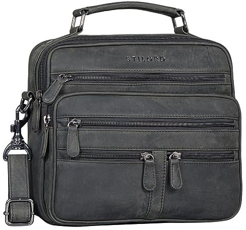 STILORD Veland Vintage Messenger Bag für Herren Echtleder Männer Businesstasche klein Kameratasche Leder Umhängetasche Herren Farbe:Carbon - grau