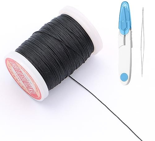 ZYKORT 0.5 mm×120 m Gewachste Baumwollschnur, Armbandschnur, Schnur für Halsketten, Perlenfaden, mit Schere und Nadel für Armbänder, Halsketten, Schmuckherstellung (Schwarz)