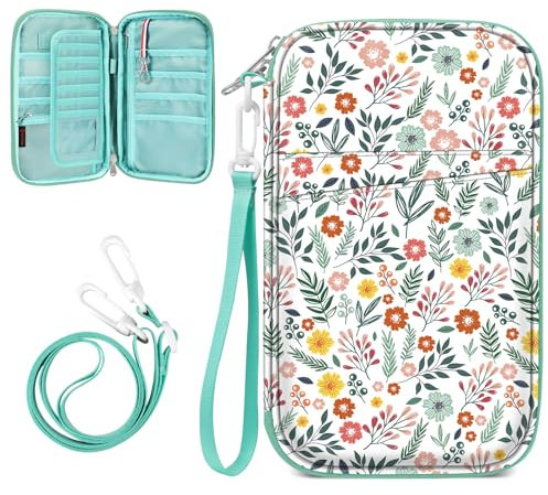 FINTIE Reisepass Tasche Familie Reiseorganizer, RFID-Blockier Wasserdicht Handytasche Reisepasshülle Ausweistasche Dokumente 6 Pässe für Damen und Herren, Frühlingblume