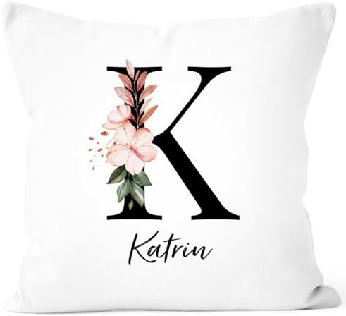SpecialMe® Kissen-Bezug Monogramm Initiale mit Namen personalisiert Blumen Blüten Dekor Floral Buchstabe Uni weiß Standard