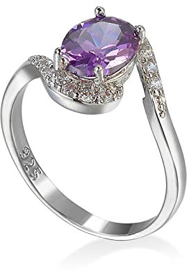 Bishilin Frauen Ring mit Stein, Damen Ringe Versilbert mit Lila Zirkonia Eheringe Hochzeit Ring Silber Größe 54 (17.2)