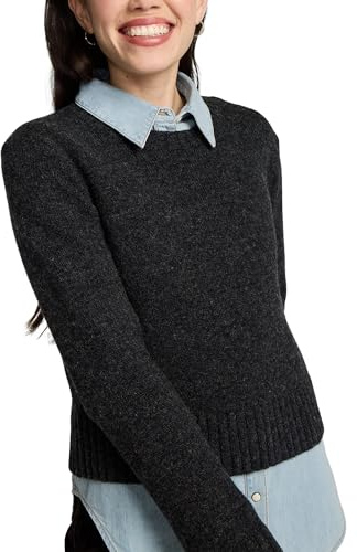 Pendleton Women's Shetland Collection Crew Sweater – 100% Wool, Classic Crewneck, Soft Knit Pullover, Relaxed Fit, Comfortable and Stylish Long Sleeve Top with Ribbed Cuffs and Hem - Black Heather