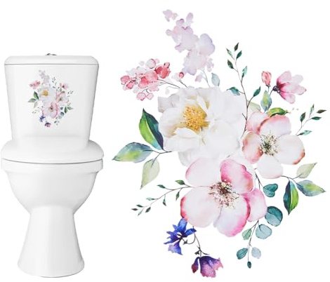 GORGECRAFT 2 feuille D'Autocollants de Toilettes en Forme de Fleurs Autocollant Floral Imperméable Autocollant Décoratif Amovible pour Abattant de Toilettes Autocollant Mural de Salle de Bain
