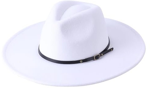 NOAMED Fengyan Fedora-Hüte aus Wolle, warm, breite Krempe, für Damen und Herren, einfarbig, Jazz-Filzhut, Panama-Gamble-Gelb, weiß, 6 7/8-7 1/8