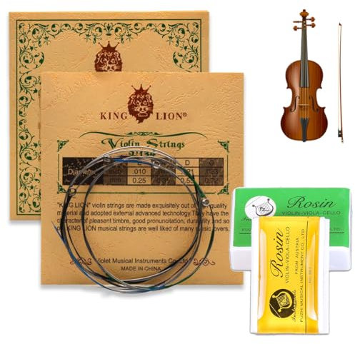 KSJEHW 2 Stücke Sätze Geigensaiten (E-A-D-G), Universal Violinsaiten Voller Satz Stahlkern Stahlsaiten für 4/4, 3/4, 1/2, 1/4 Geigen(mit 1 Kolophonium geliefert