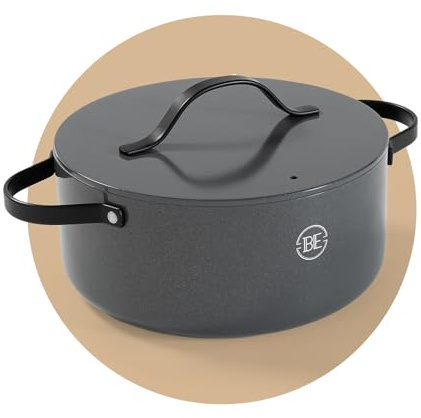 Be Living Essential Kochtopf mit Deckel Ø 28 cm (7 L) Induktion Schmortopf, Non Stick Keramik Antihaft, Ohne ptfe und pfoa, Grau