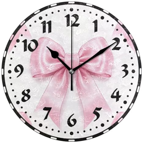 Msyxl Ribbon Bows Wall Clock, Silent Non Ticking 10 Inch Battery Operated Wall Clocks, Easy to Read Clock for Home Kitchen Living Room Bathroom Office Decor