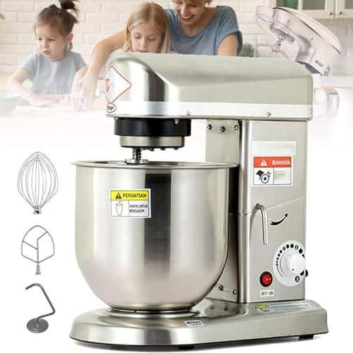 DHMYDPDZ Batidora Amasadora,Robot De Cocina Multifuncional,Amasadora De Pan 3velocidades,Batidora De Cocina Potente Y Bajo Ruido,con Bol De Acero Inoxidable,Amasador,Batidor Y Varillas,Silver-5L