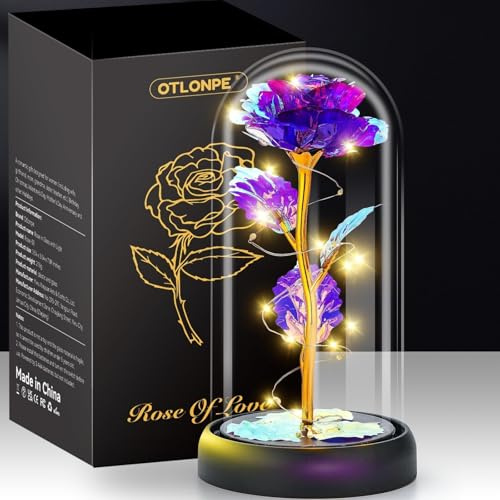 Otlonpe Geschenke für Frauen, 7 Zoll Ewige Glas Rose Personalisierte Geburtstagsgeschenk für Frauen Freundin Mama Oma Frau Valentinstag Weihnachts Muttertags