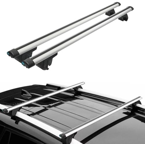 AUTOXBERT Car Roof Rack Cross Bars Fit Cars with Raised Rails | Luggage Carrier Anti-theft Universal Aluminium 120cm, Siliver