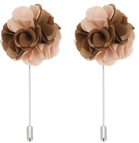PATIKIL 2 Stück Blumenanstecker Pin Reversnadel Braun/Hellgelb | Für Herren Camellia Blume für Anzug Hochzeit Abschluss Jubiläum, Brosche Abschluss Outfit Zubehör
