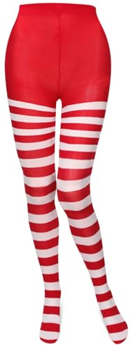 Boyiee Weihnachten Karneval Halloween Gestreift Strumpfhosen Volle Füße Gestreifte Socken für Frauen(Weiß und Rot)