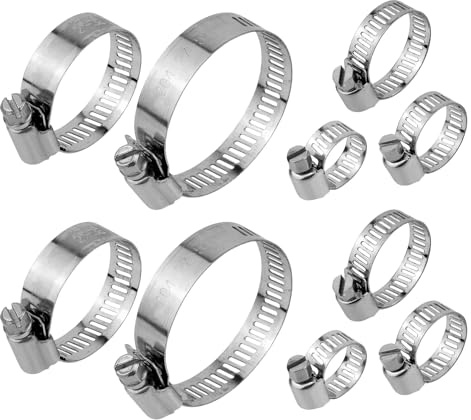 Kkuadcehi 10 x Heavy Duty Adjustable Pipe Clamps Stainless Steel Hose Clamps Assortment 6-51mm for Water Pipes, Taps, Washing Machines etc