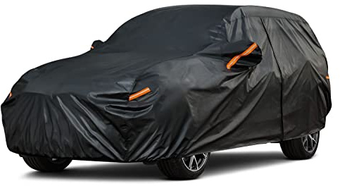 Kayme 7 lager slitstarkt SUV bilöverdrag vattentätt för alla väder, fullt yttre skydd utomhus regn sol UV-skydd med dragkedja för bilar, universell passform för SUV 4 x 4 (184 – 190 tum)