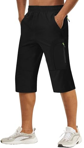 LVCBL herr 3/4 byxor herr korta vandringsbyxor snabbtorkande stretch lätta utomhusshorts, svart, XL