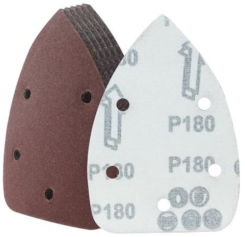 Cjueiom 25 piezas de papel de lija de grano 180, 5 agujeros de papel de lija de ratón con gancho y bucle, lijadora de ratón, hojas de lija de palma para máquina de lija de 140 mm