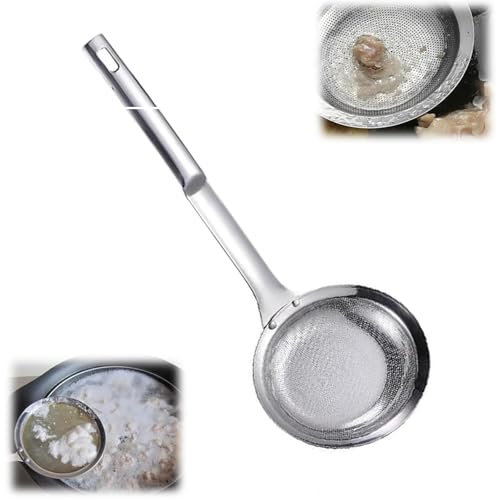 Colador de malla fina de acero inoxidable, colador de malla fina de acero inoxidable, colador de malla extrafina con cuchara con mango para filtro de aceite, desnatadora de grasa y espuma (Pequeño)