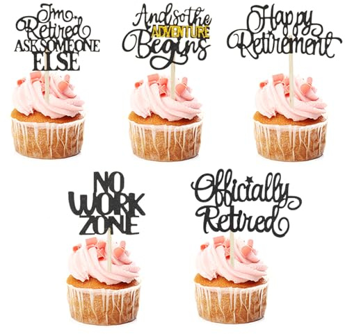 Happy Retirement Cupcake Toppers Officially Retired Cupcake Picks No Work Zone Adventure Begins Cake Decorations for Retirement Theme Farewell Birthday Party Supplies Y4HJTXCP
