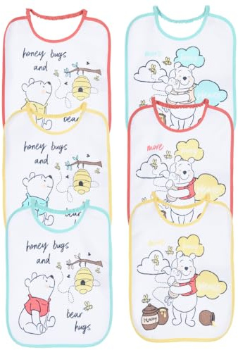CARTOON Bavette Winnie the Pooh Disney set 6 pezzi bavaglini in spugna con retro plastificato bavetto con chiusura elastica 27 x 22 cm
