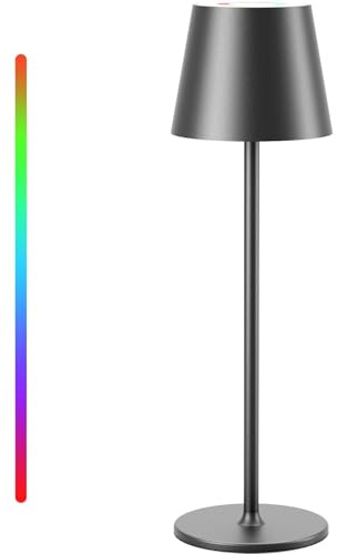 Qsky Tischlampe Kabellos Dimmbare LED Akku Tischleuchte, Wiederaufladbar Warme Lichtfarbe 3000K+RGB Aluminium Outdoor Tischlampe wasserdicht für Restaurant,Schlafzimmer,Bar,IP54 (Schwarz 1 Stück)