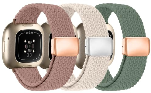 Zspoly Geflochtene Armbänd Kompatibel mit Fitbit Versa 4 Armband/Versa 3/Sense 2/Sense Armband, Magnetischer Elastischer Stoff Sport Nylon Ersatzarmband für Fitbit Versa4/3/Sense1/2 für Damen Herren