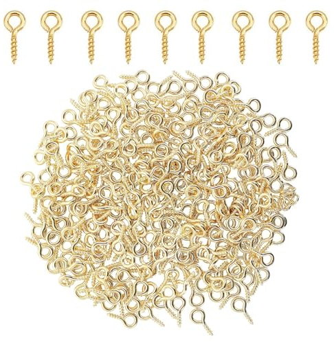 300 occhielli a vite, piccole viti con occhielli, mini occhielli a vite, in acciaio inox, piccoli perni a occhiello, viti a occhiello per ciondoli, perle, creazione di gioielli (oro)