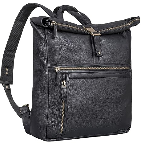 STILORD Leya Vintage Rolltop Ryggsäck för Damer i Läder Vattentålig - Laptopryggsäck 15.6 | 16 | 17 Tum - Modern Läderryggsäck för Universitet, Affärer, Vandring och Cyklin Farbe:Svart