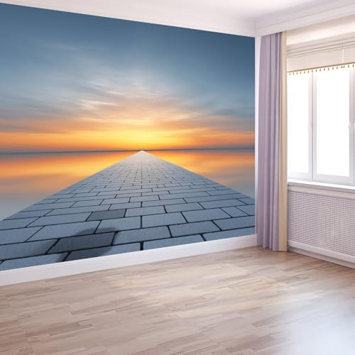 Papel Pintado Murales 300 x 210 cm Fondo De Pantalla Moderna Decoración Azul, Horizonte Del Corredor Del Atardecer Natural Art Papel tapiz fotográfico, Para Comedores Salones Habitaciones Fondo De Tv