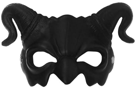 Generisch Masque de démon d'Halloween - Demi-visage d'horreur - Mousse effrayante rouge/gris/noir - Corne de bélier pour costume de cosplay de monstre - 27 x 17 cm